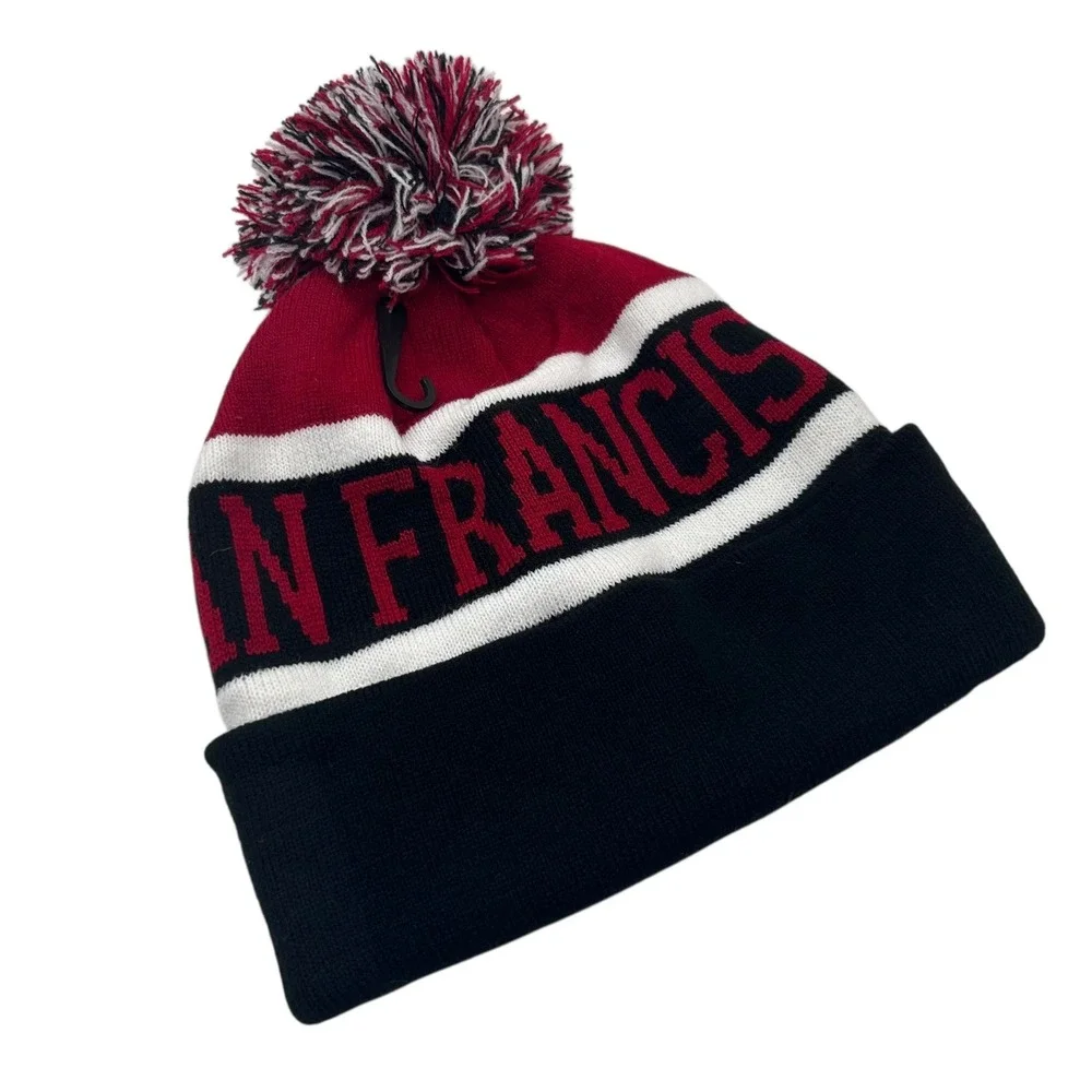 NEW San Francisco Pom Beanie Red Black White Acrylic‎ Knit Hat Winter Cap 49ers